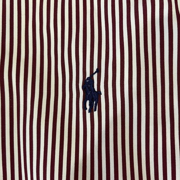 Ralph Lauren Mens Button Front Shirt Red White Stripes Collar Size 16 1/2 34/35 - Picture 6 of 7